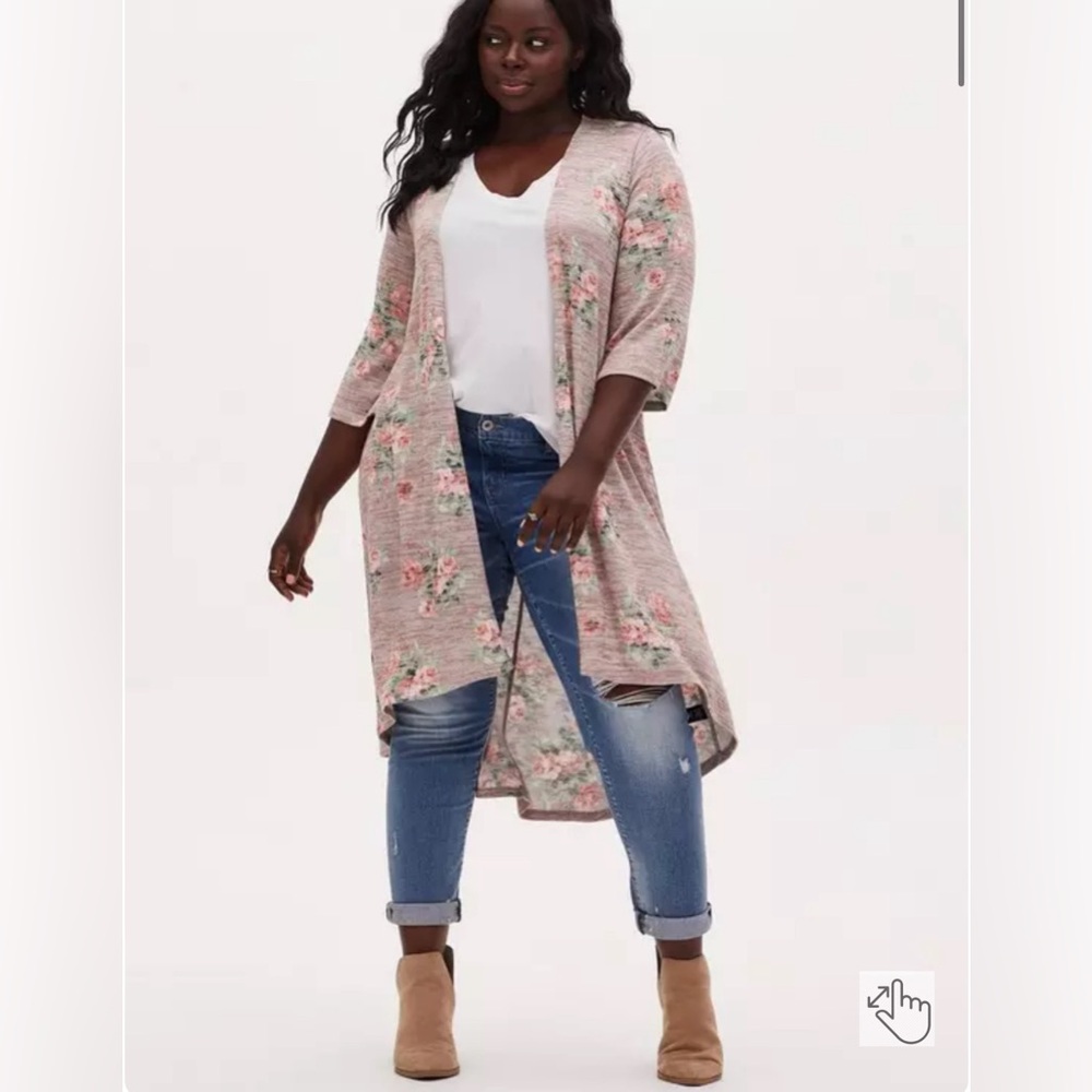 *Torrid Taupe Floral Hacci Hi-Lo Kimono Open Front Cardigan Size 2  2X